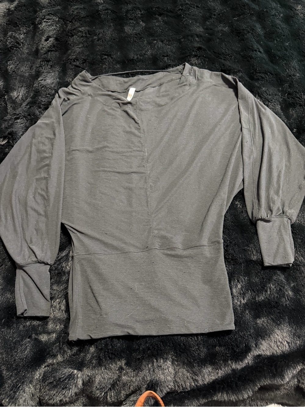 Women's Black Long Sleeve Boatneck Blouson Top
